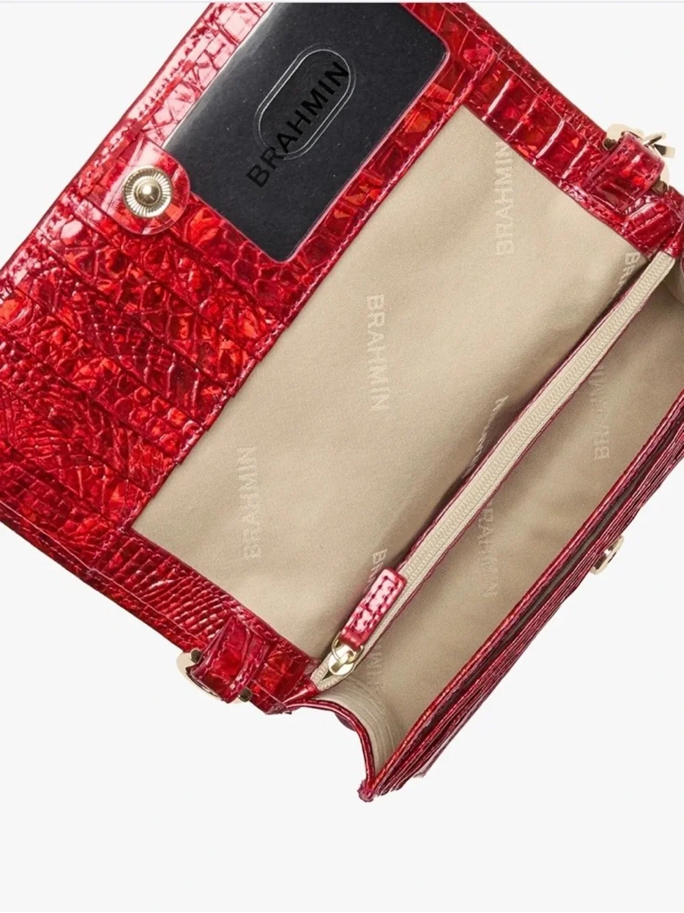 Brahmin Red Patent Croc-Embossed Crossbody Bag. MINUETTE - Picture 7 of 9